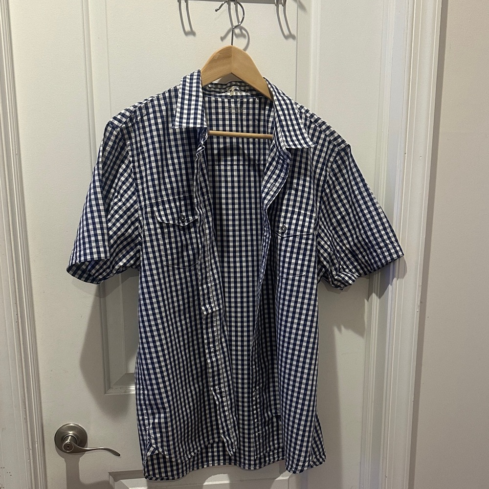 7 For All Mankind Navy and White Checkered Shirt
